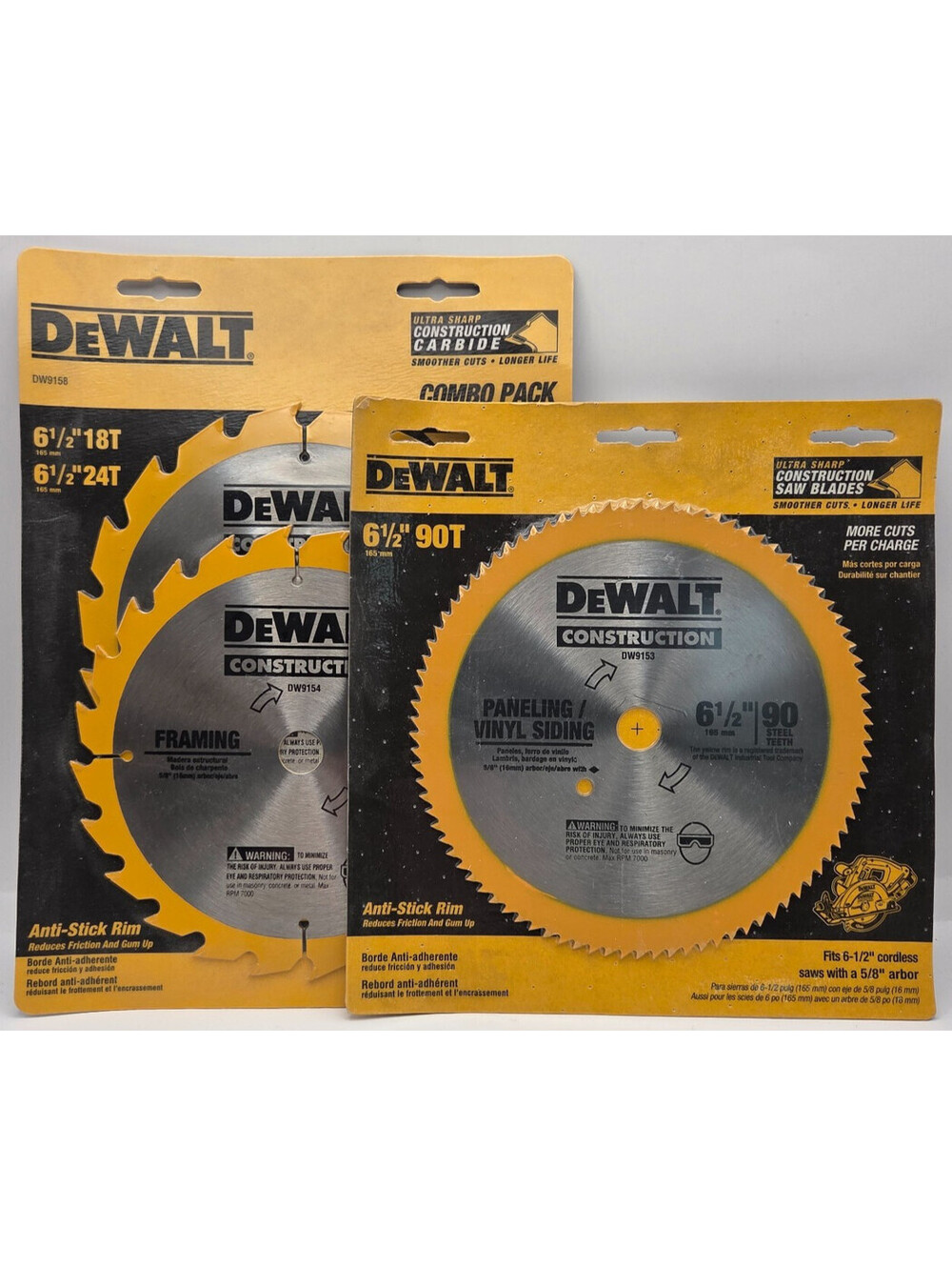 DEWALT DW9158 & DW9153 6-1/2" Circular Saw Blade Lot Combo Pack 18T 24T 90T New